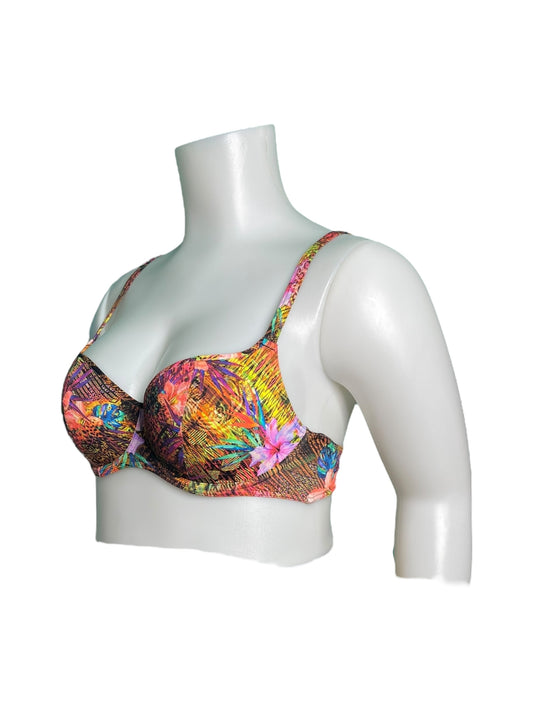 Orange, Pink Abstract Bikini Top