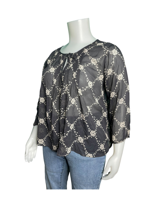 Black & White Long Sleeve Sheer Blouse