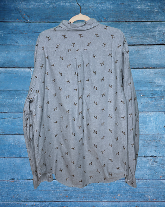 Light Blue w/ Dog Patterned Long Sleeved Button Up Shirt