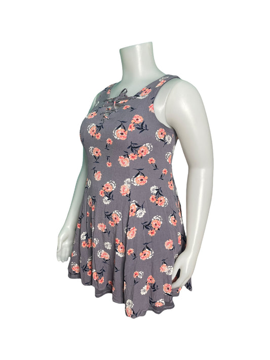Greyish Purple w/ Peach Floral Sleeveless Mini Dress