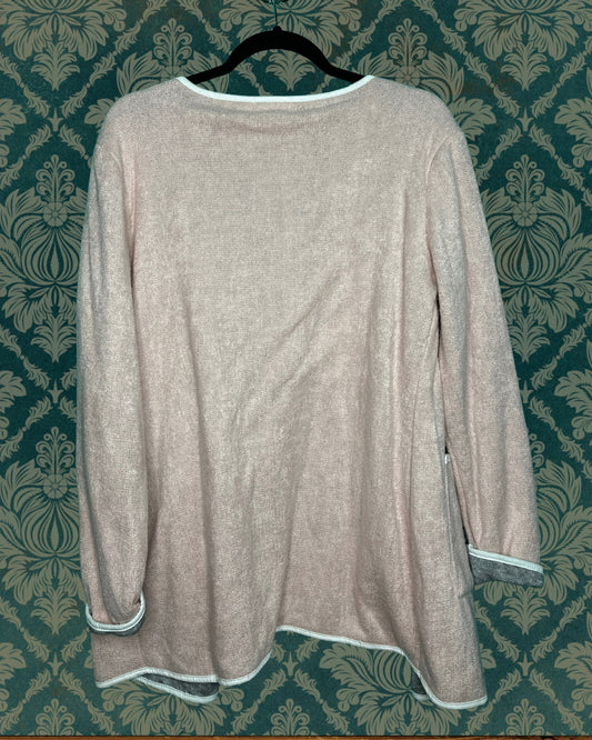 Light Pink w/ White Piping Open Cardigan