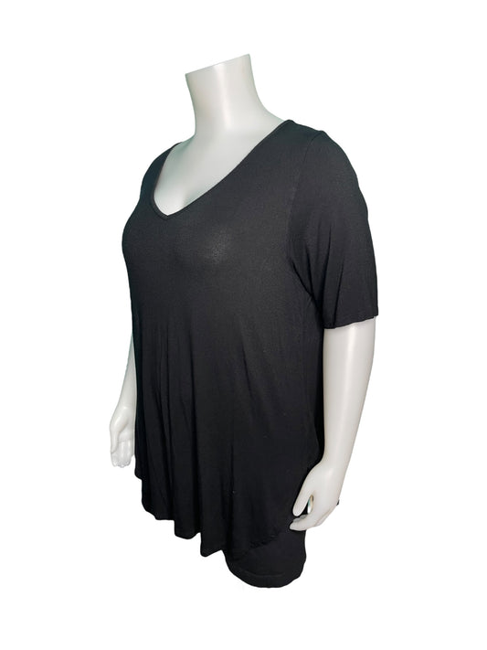 Black V-Neck Short Sleeve Blouse