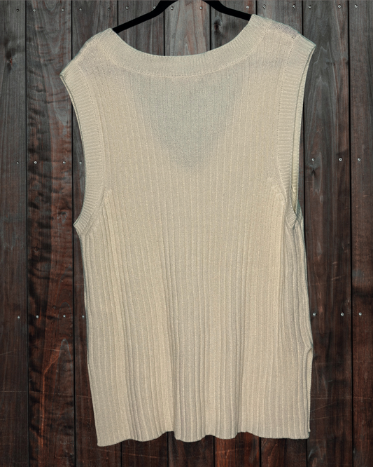 Cream V-Neck Sleeveless Knit Vest