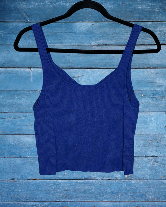 Blue Sweetheart Neckline Tank Crop Top
