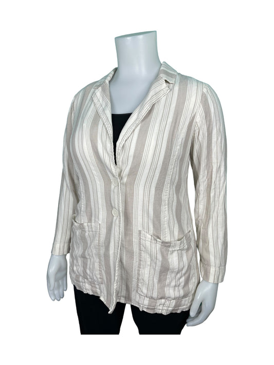 Beige and White Horizontal Light Striped Blazer