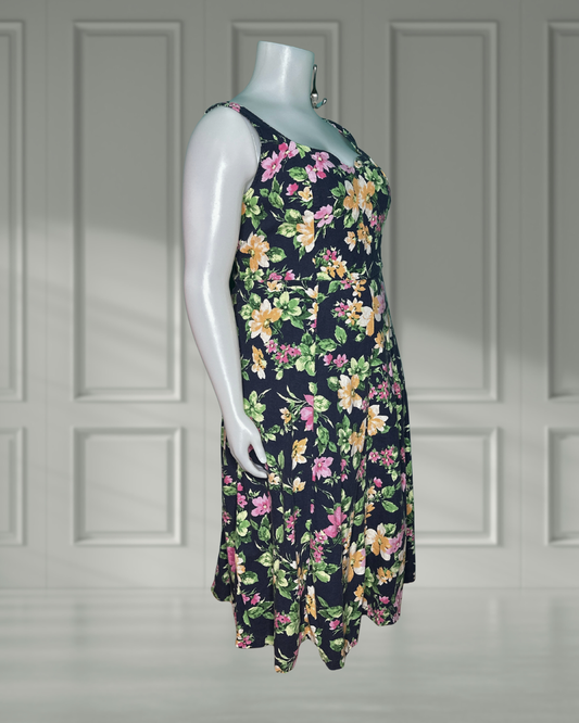 Navy Floral Sweetheart Neckline Sleeveless Maxi Dress