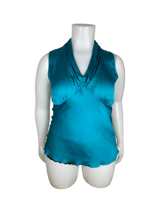 Teal Satin Sleeveless Blouse