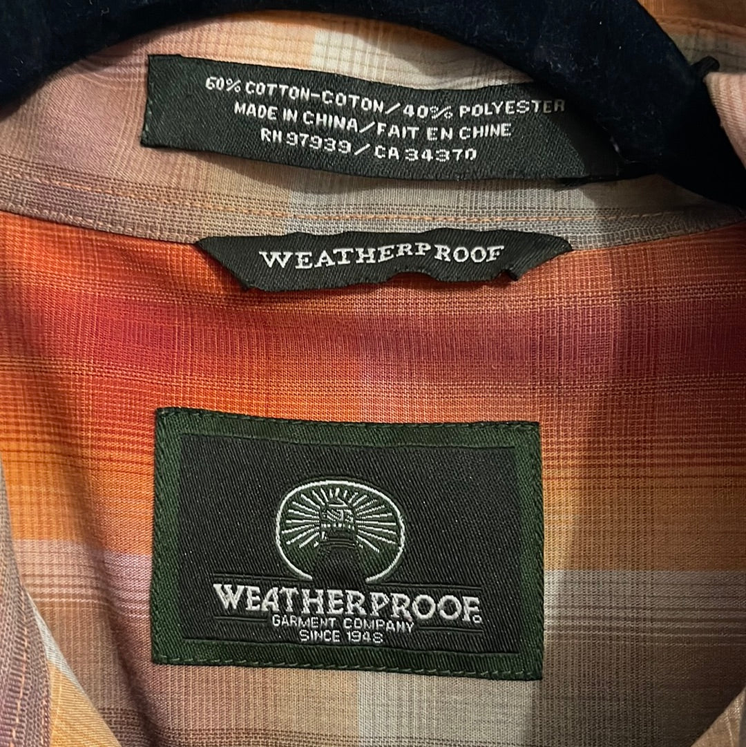 Orange Plaid Short Sleeved Button Up