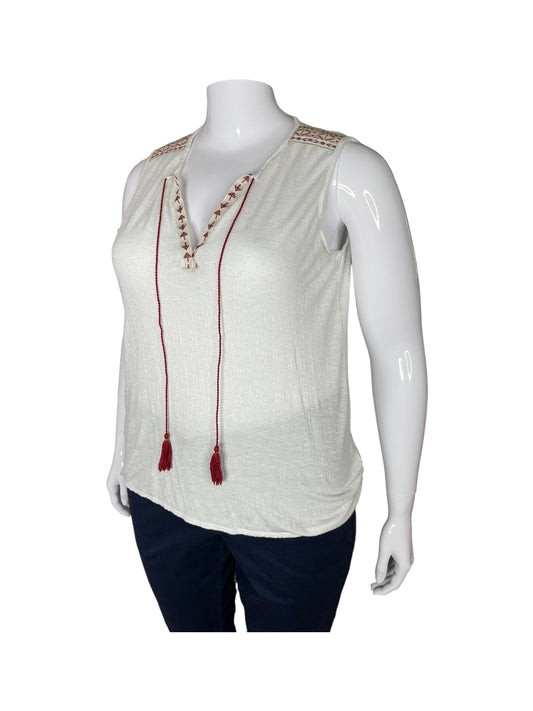 White Sleeveless Top w/ Red Detailing