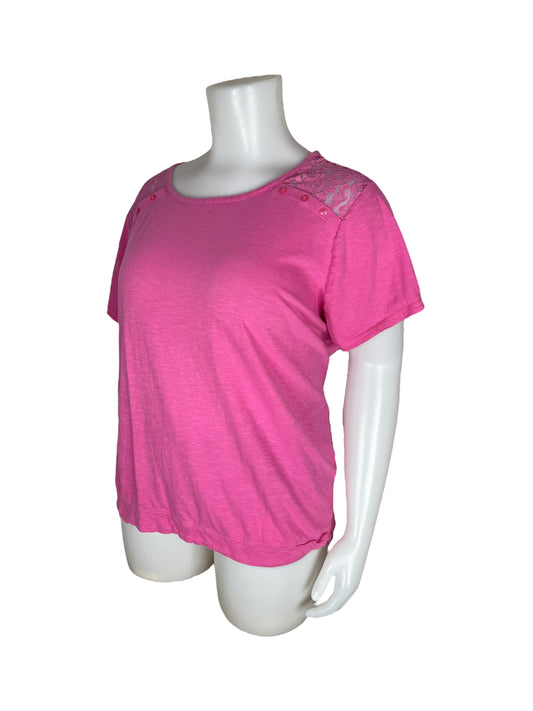 Pink T-shirt with Lace Shoulders