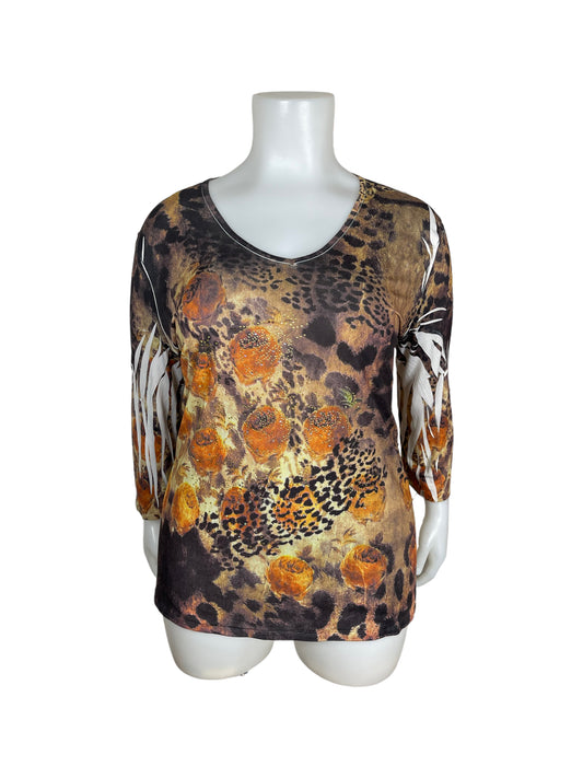 Orange Floral Bejewelled Vneck