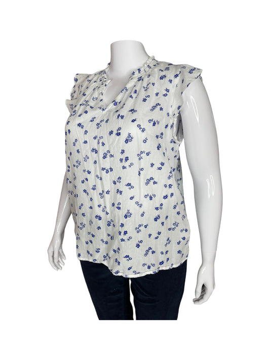 White Blouse w/ Blue Floral Print