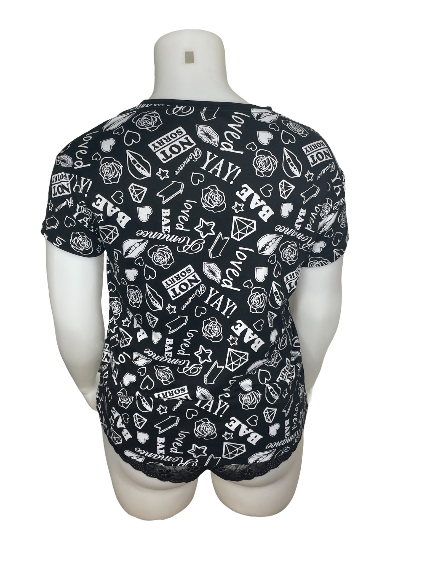 Black W/ White Graffiti Print T-Shirt