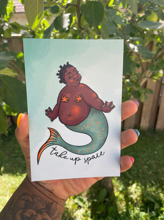 Black Chubby “Take up Space” Mermaid Art Print