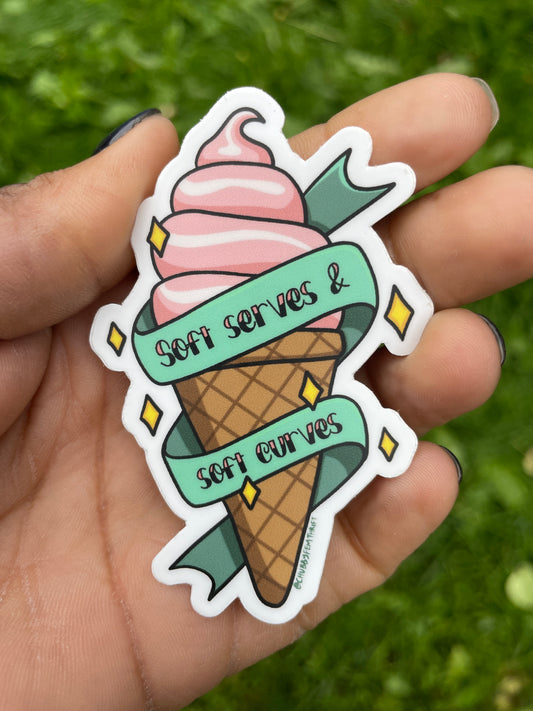 Soft Serves & Soft Curves Ice Cream Cone Sticker