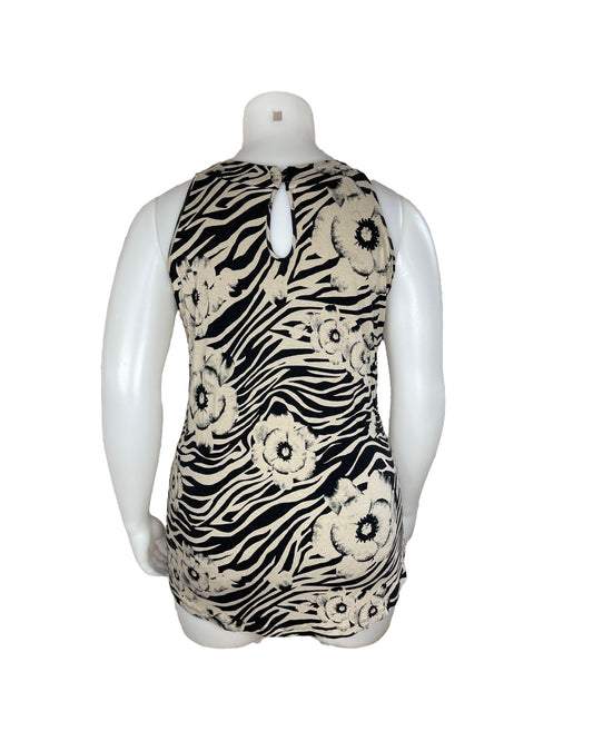 Tan and Black Sleeveless Shirt with Decorated Collar