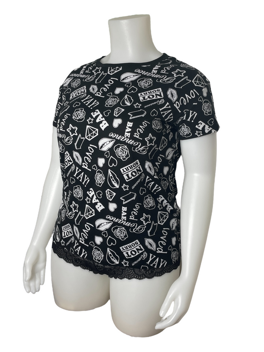 Black W/ White Graffiti Print T-Shirt