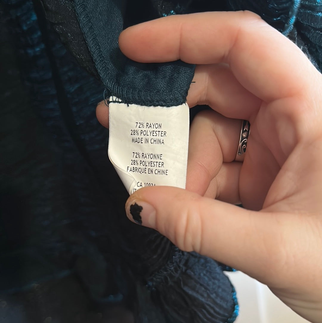 Dark Teal Vintage Shiny Ruffle-y Blazer