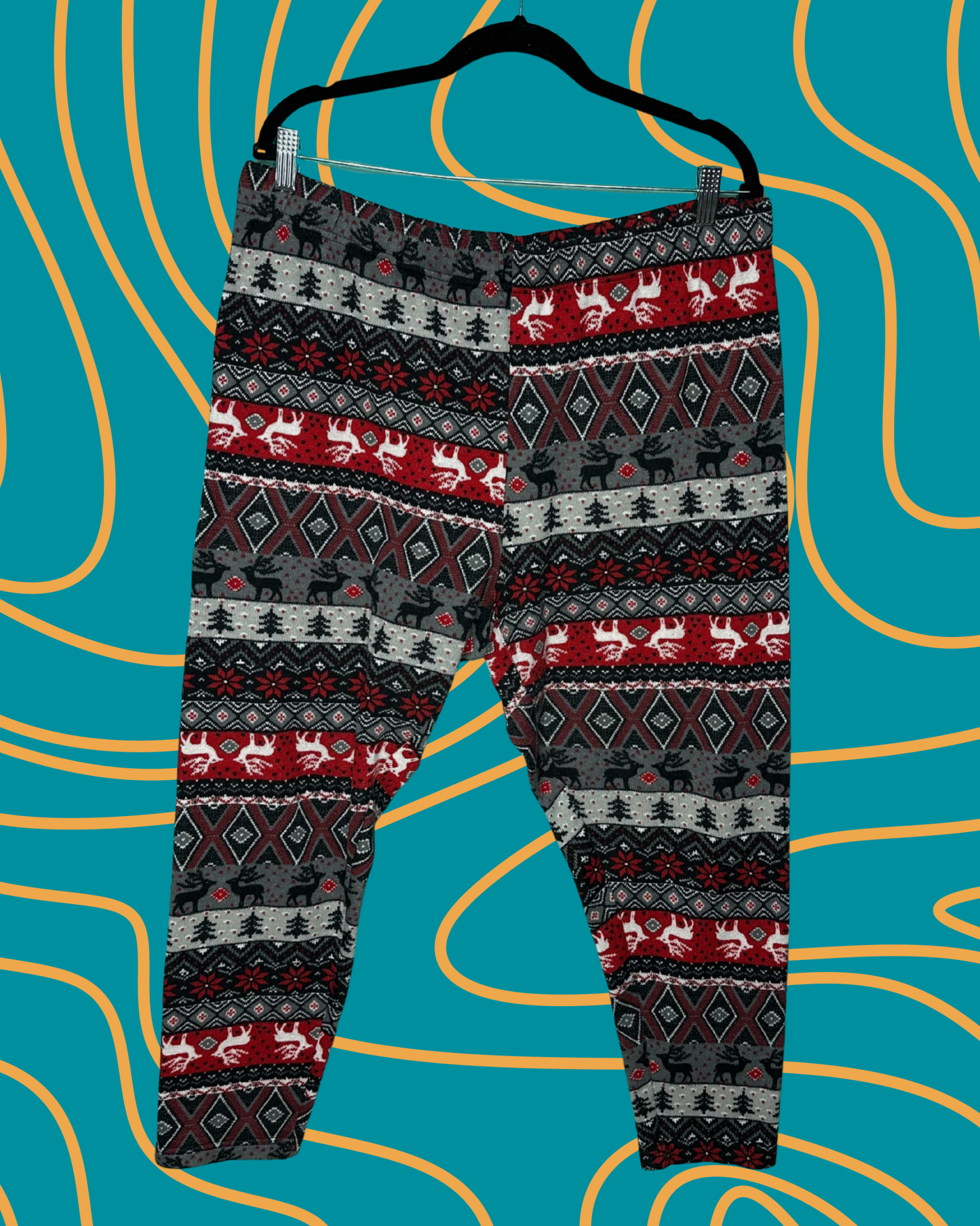 Black, Grey, White and Red Patterned Leggings