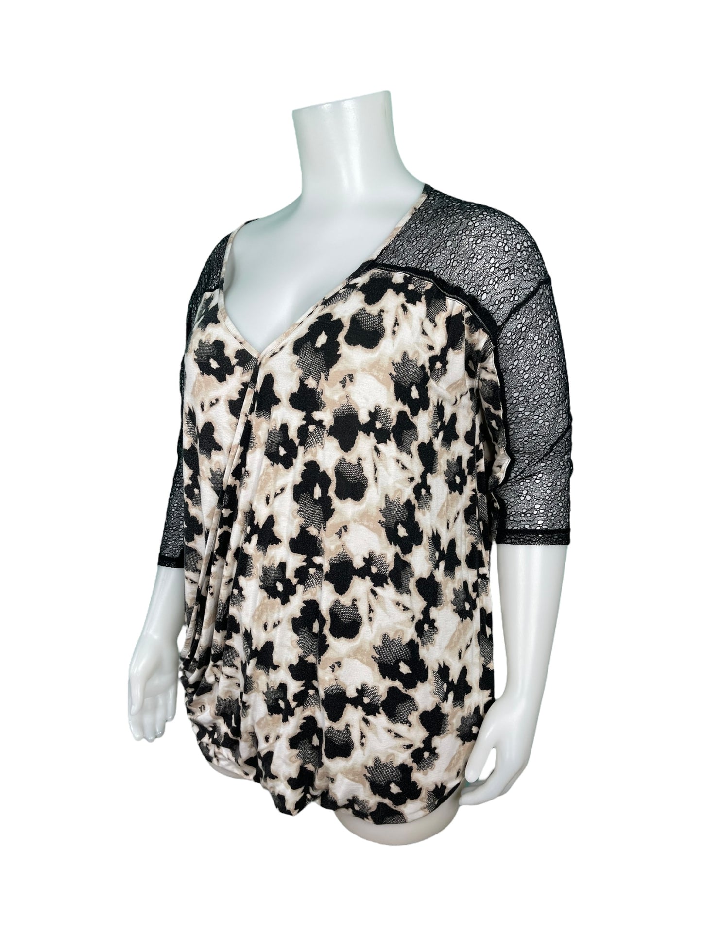 Black & Tan Sheer Short Sleeved Top