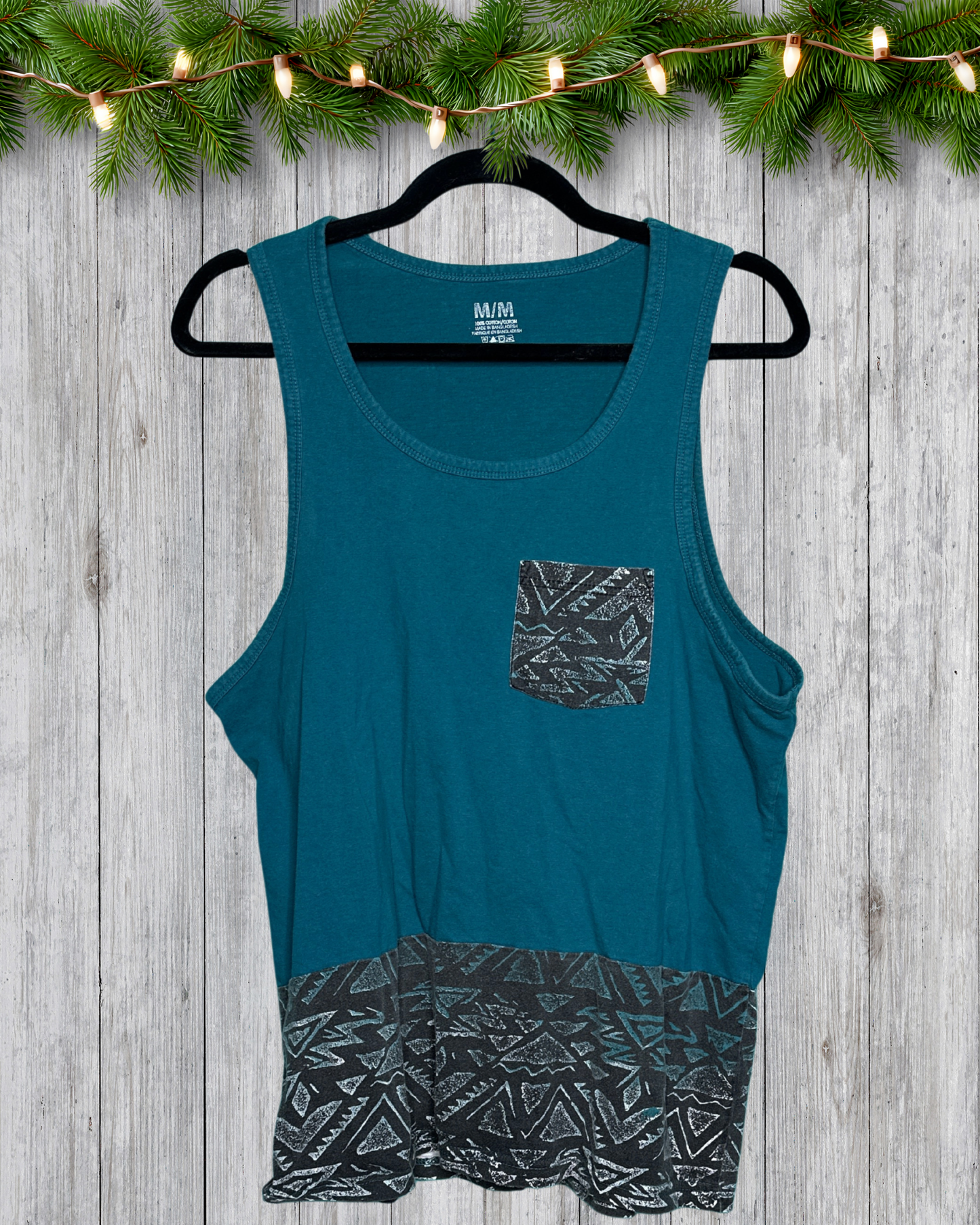 Teal, Black & White Aztec Patterned Tank Top