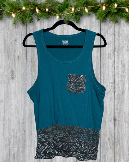 Teal, Black & White Aztec Patterned Tank Top