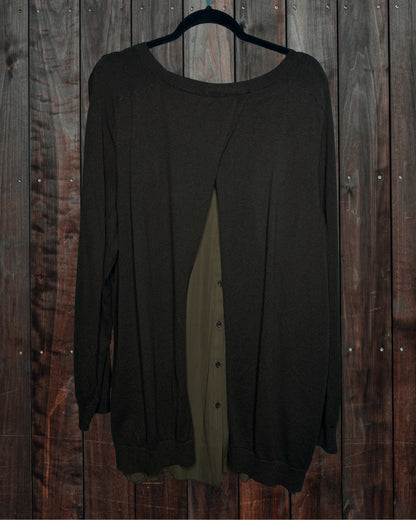 Brown Long Sleeved Blouse with Sheer Peek Back