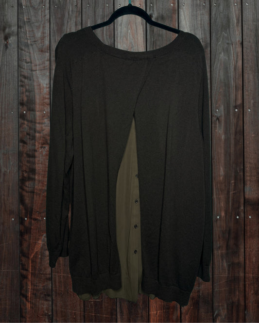 Brown Long Sleeved Blouse with Sheer Peek Back