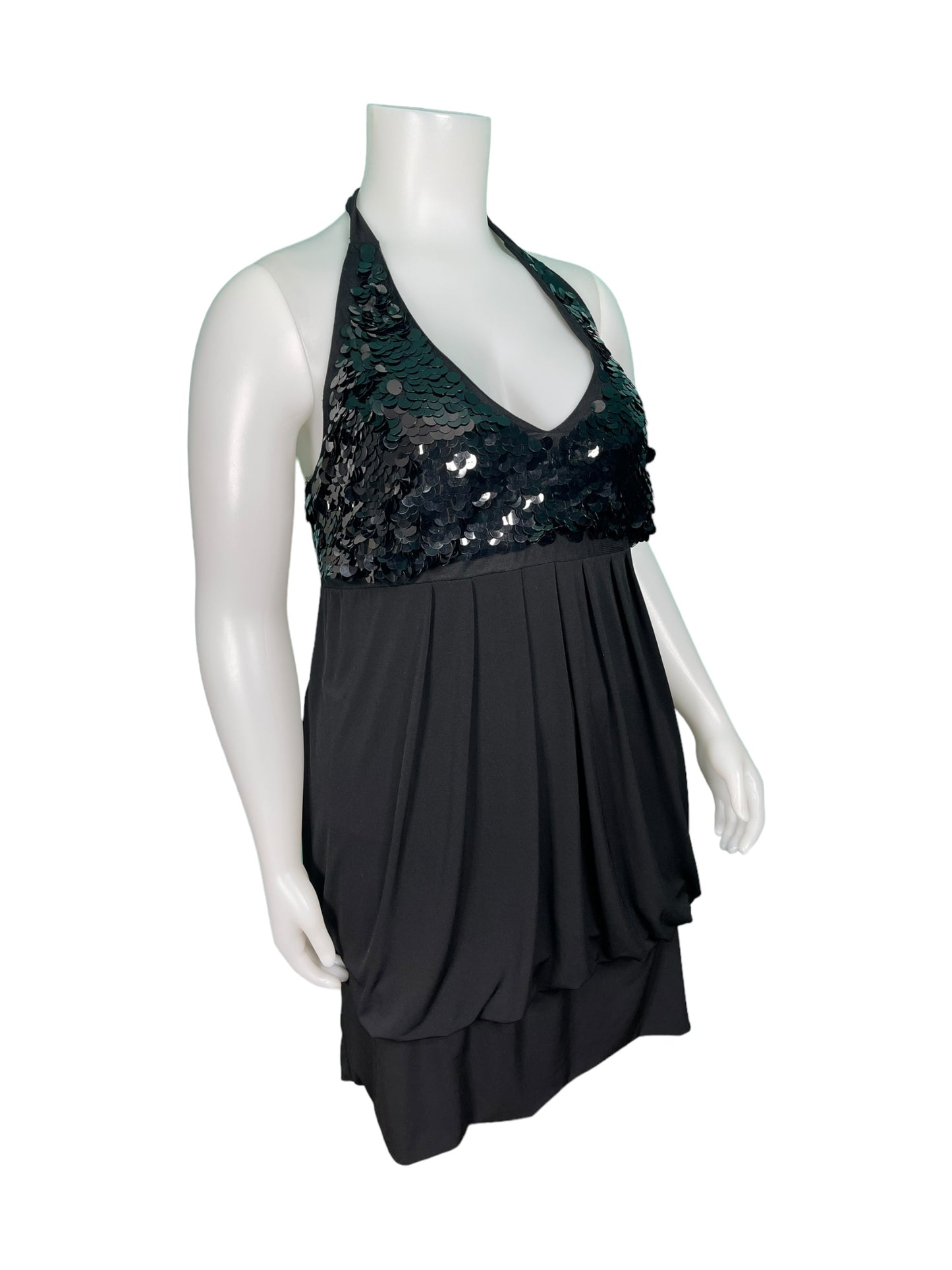 Black Halter Mini Dress with Sequin Bodice