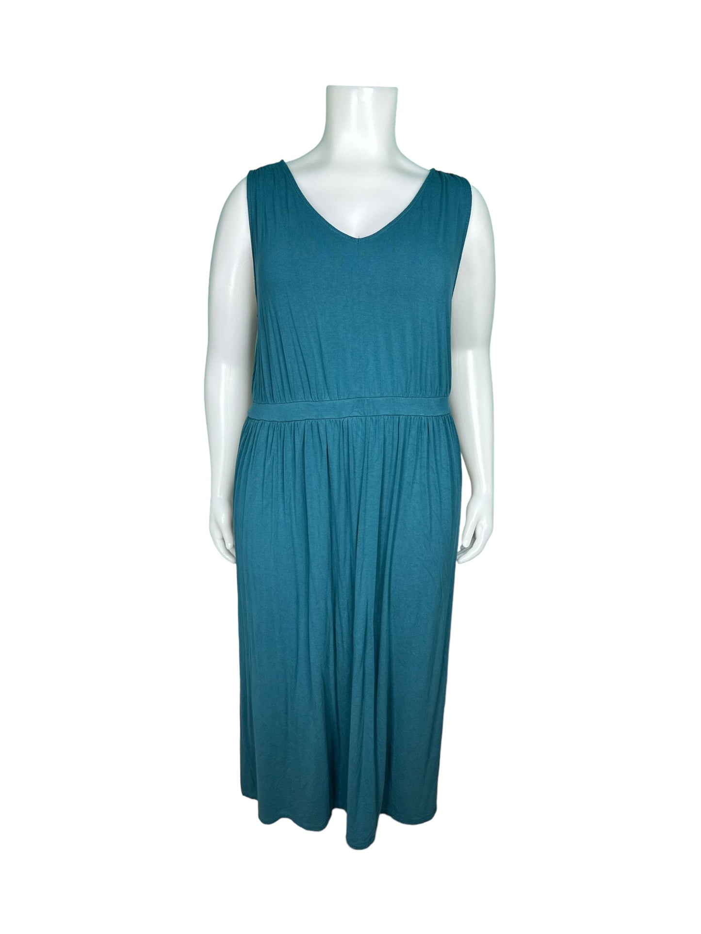 Teal V-Neck sleeveless Maxi Dress