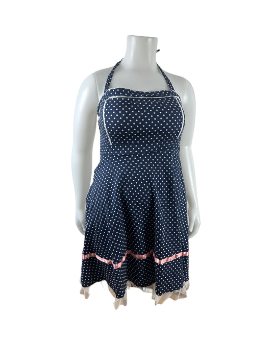 Navy Blue Polka Dot Haulter Dress (XXL)