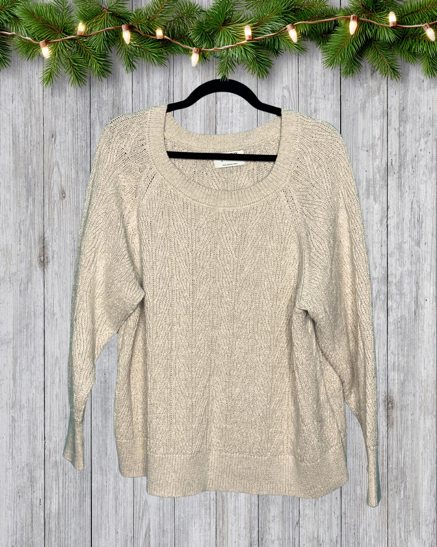 Cream Crewneck Long Sleeved Knit Sweater