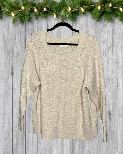 Cream Crewneck Long Sleeved Knit Sweater