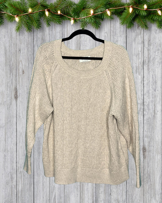 Cream Crewneck Long Sleeved Knit Sweater