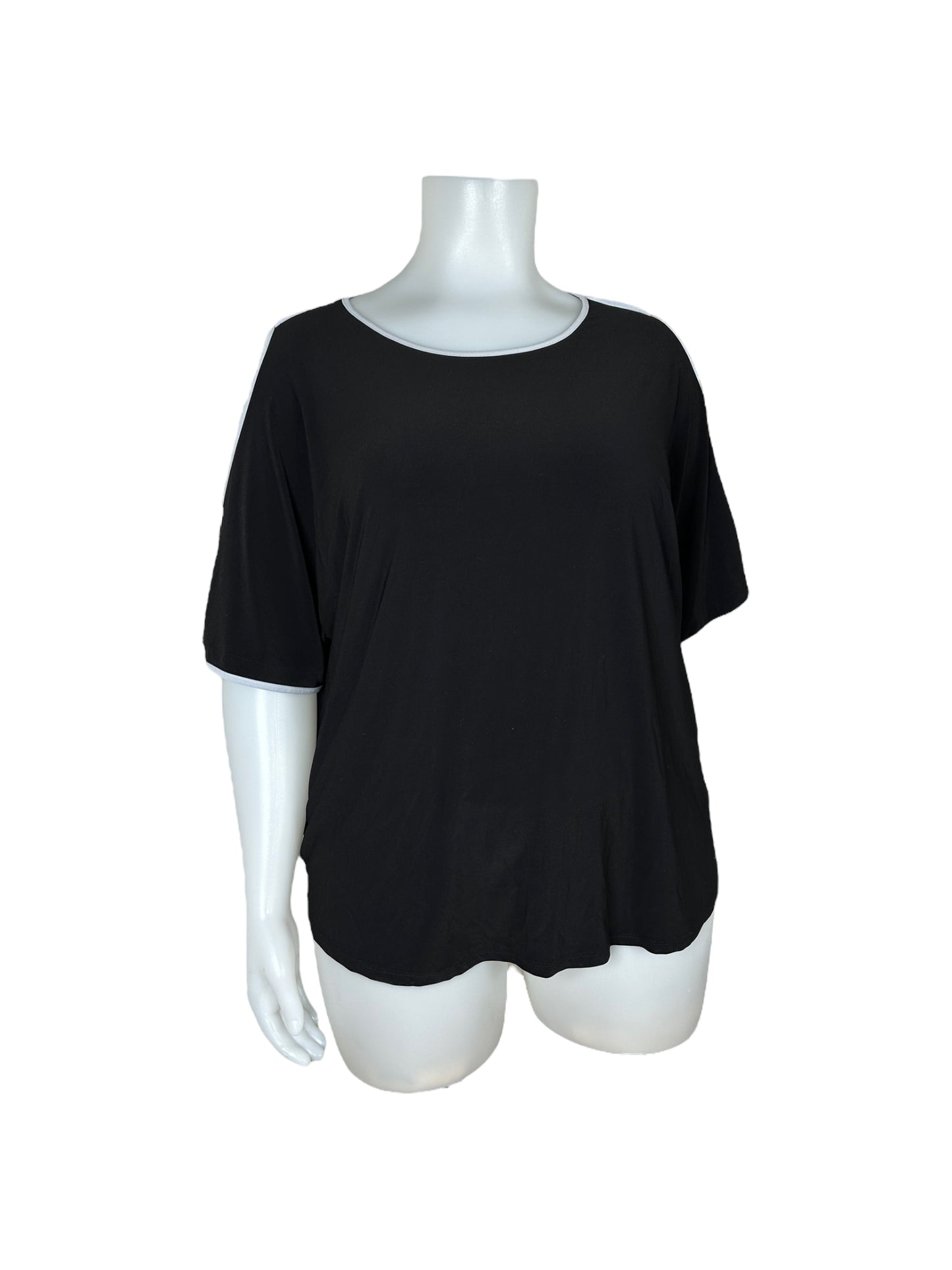 Black with White Pipping Cold Shoulder Blouse