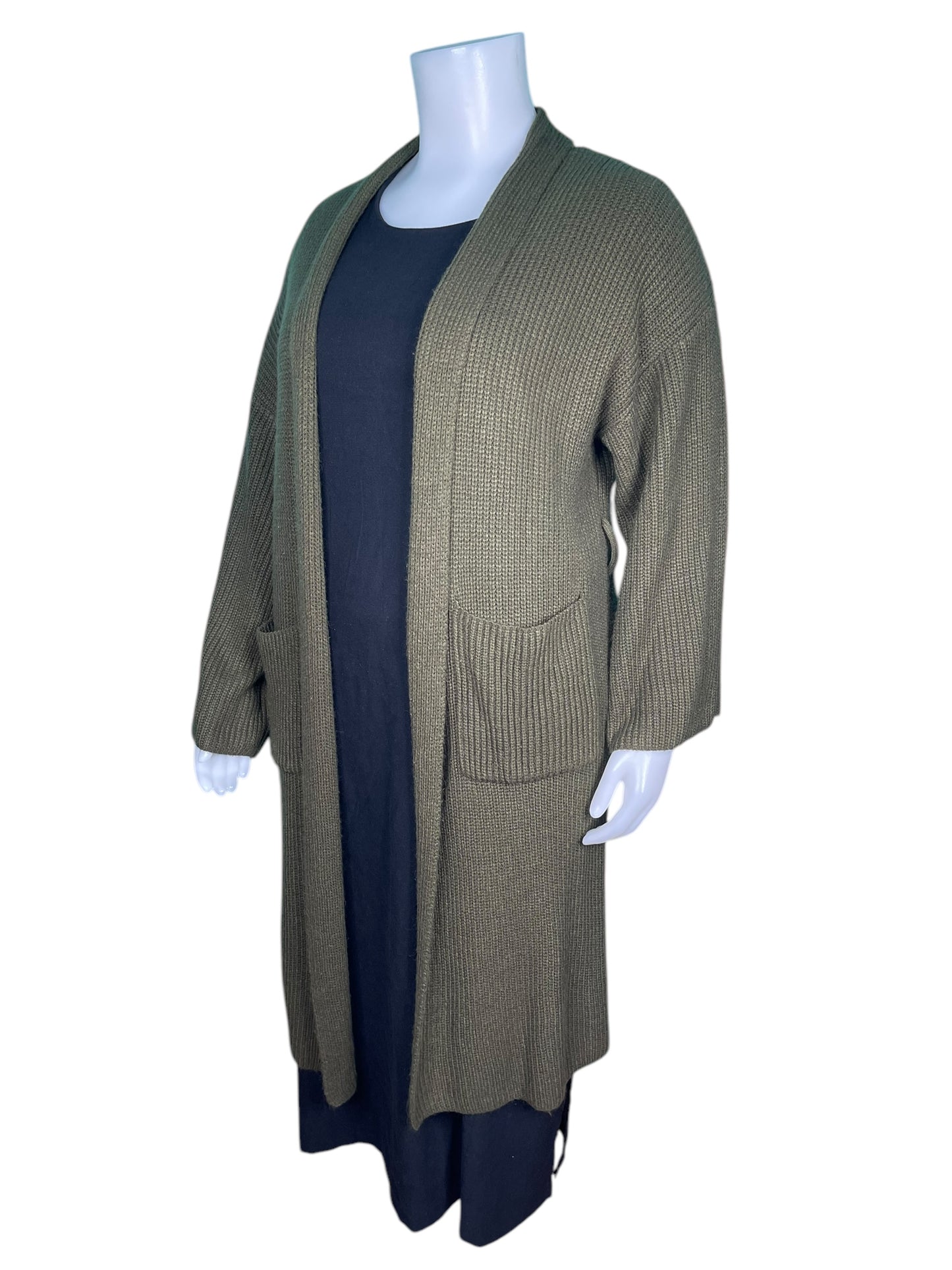 Green London Sleeved Knit Maxi Cardigan