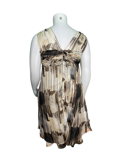 Brown and White Sleeveless Knee High Dress