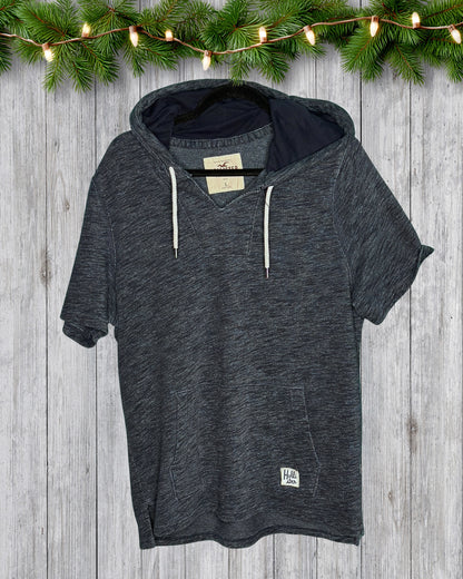 Navy Blue Short Sleeved Hoodie Shirt