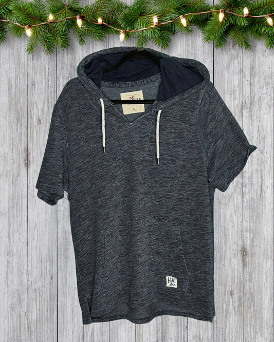 Navy Blue Short Sleeved Hoodie Shirt