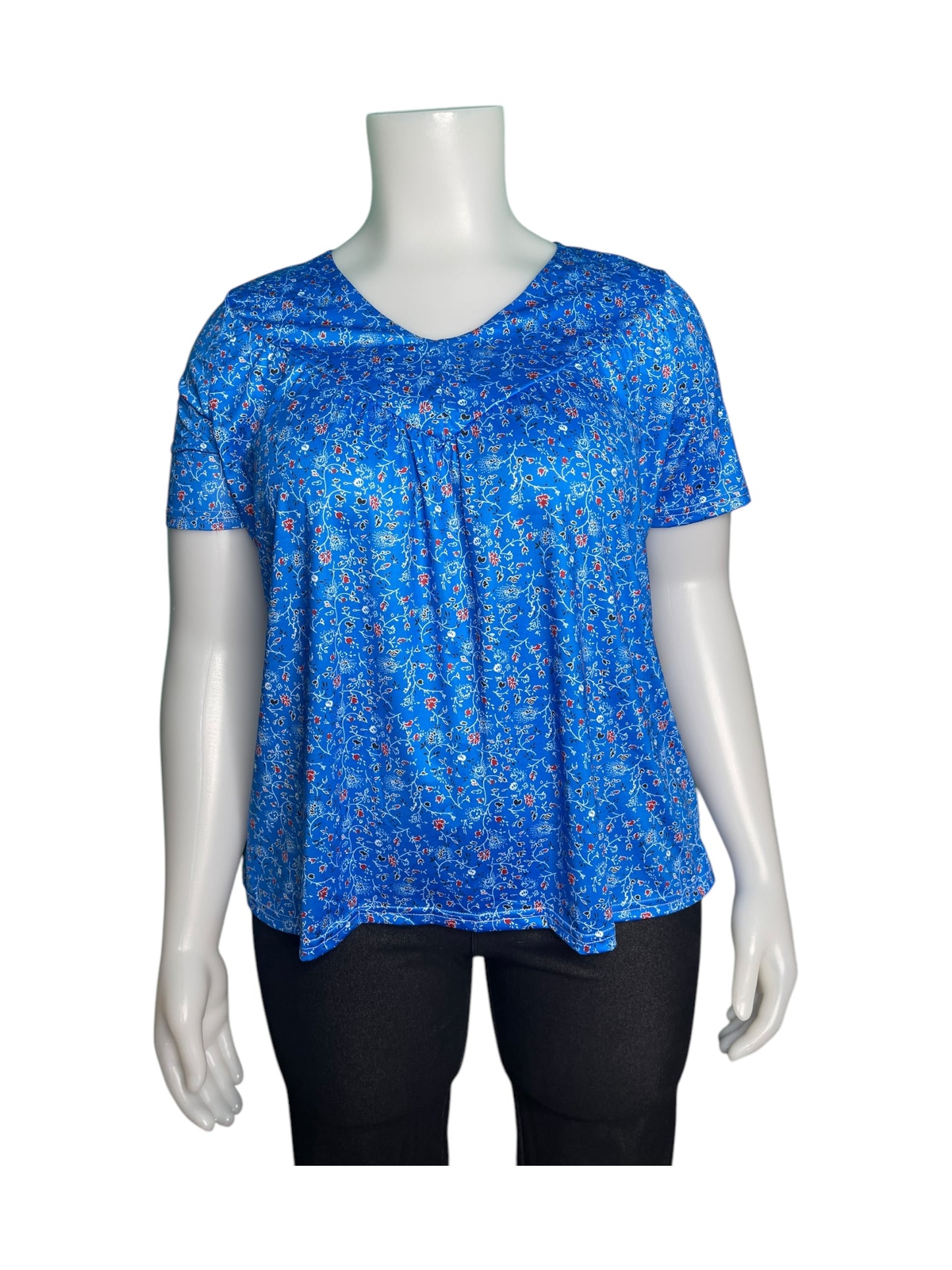 Blue Floral Short Sleeved Top