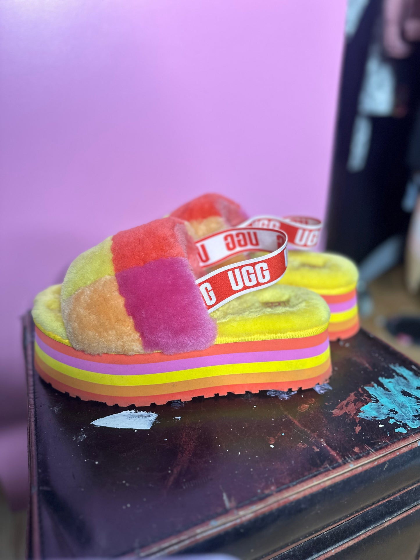 Pink, Orange, Yellow Platform Sandals