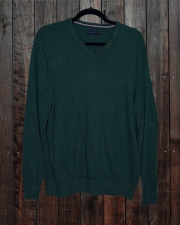 Green V-Neck Long Sleeved Knit Jumper