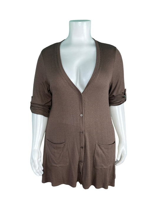 Brown Cardigan Dress with Buttons And Pockets (2)
