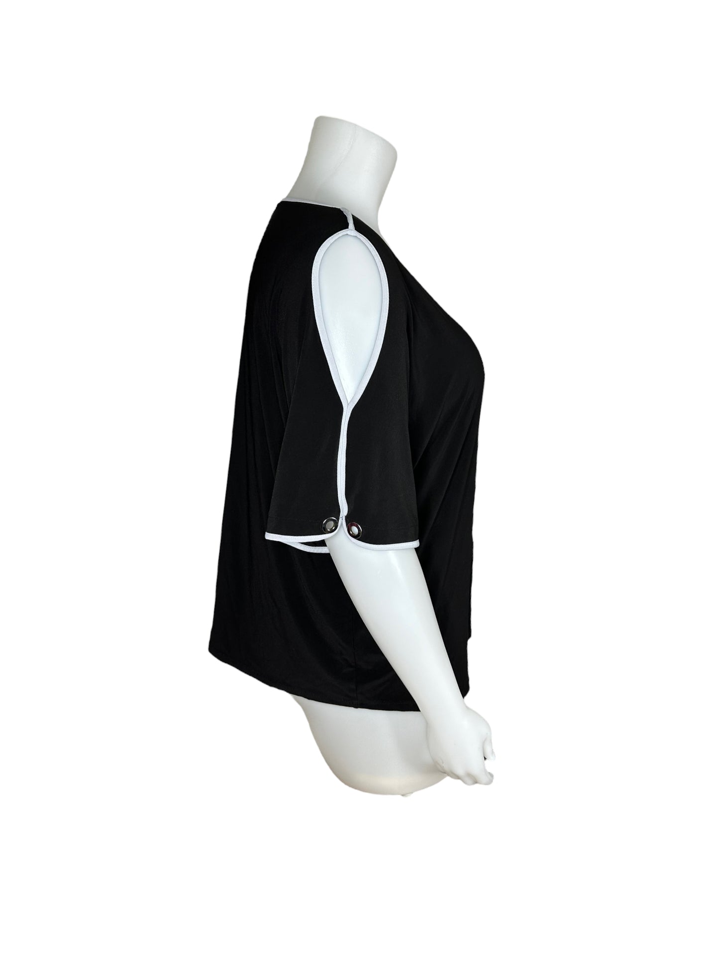 Black with White Pipping Cold Shoulder Blouse