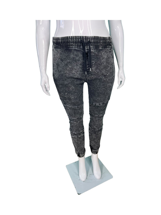 Grey Acid Wash Stretchy Moto Style Jeans