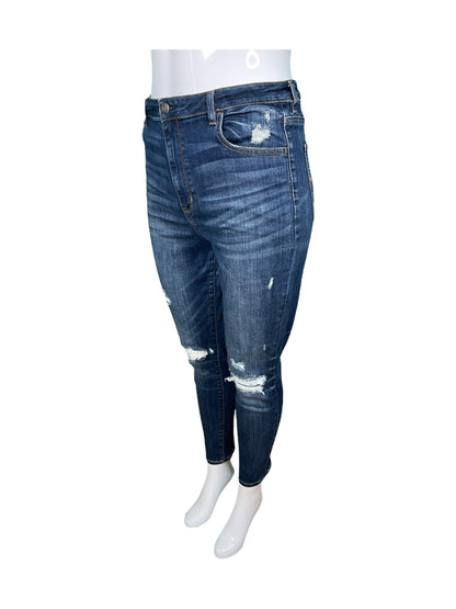 Dark Blue Denim Jeans w/ Ripped Knees