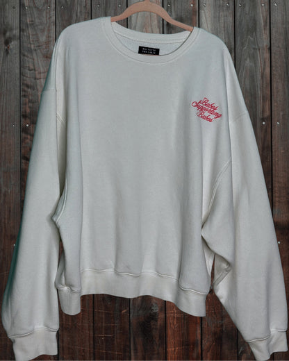 White with Pink "Babes Supporting Babes" Embroidery Crewneck Sweater