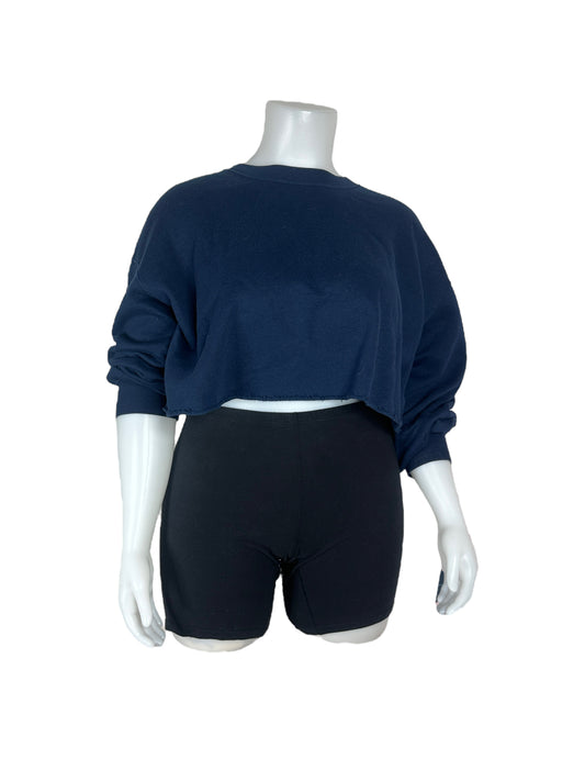 “H & M Divided” Raw Hem Cropped Blue Crew Neck Sweater