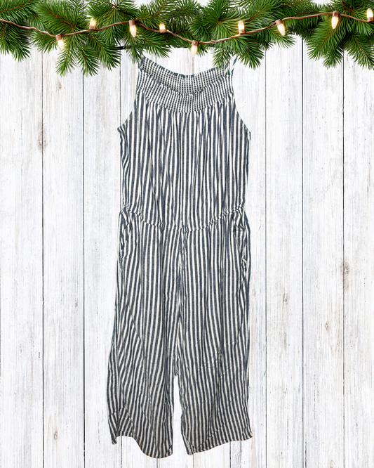 Blue & White Sleeveless Jumpsuit
