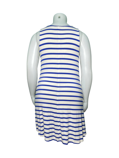 White and Blue Horizontal Striped Sleeveless Dress